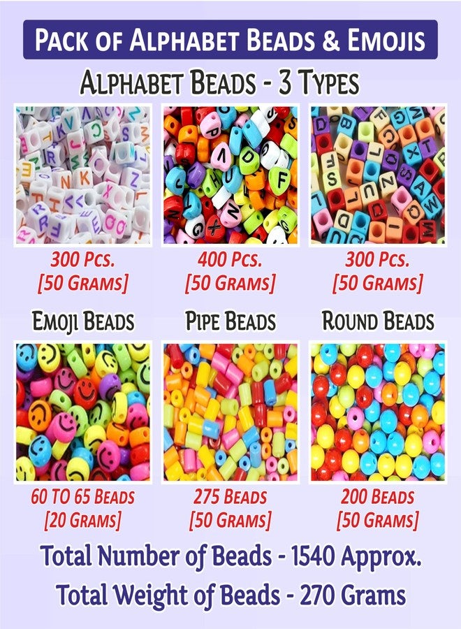 REGLET 1000 Alphabet Beads Kit (3 Types) + 130 Emoji (2 Types) - DIY Beading Set, Letter Beads for Bracelet Making Set, Acrylic Multicolour, Bead Craft, Smiley, Jewellery Making Kit, Beadwork - Image 2